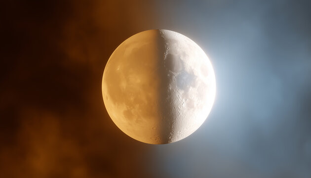 Sun and moon dual color composition.  Generative AI.