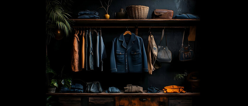 Rustic Wardrobe Filled with Apparel and Accessories
