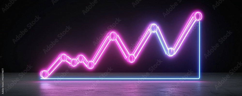 Poster a colorful neon graph displaying an upward trend against a dark background, symbolizing growth and p