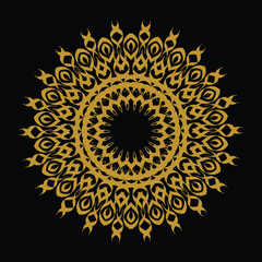 Golden Ornamental Mandala Design Isolated on Black Background