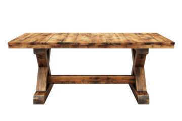 Rustic Farmhouse X Base Wood Dining Table on Black Background Perfect for Rustic Interiors on transparent background