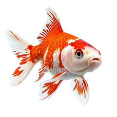 Elegant orange and white goldfish swimming freely isolated on white background studio shot