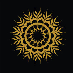 Golden Ornamental Mandala Design Isolated on Black Background