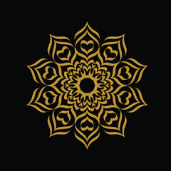 Golden Ornamental Mandala Design Isolated on Black Background
