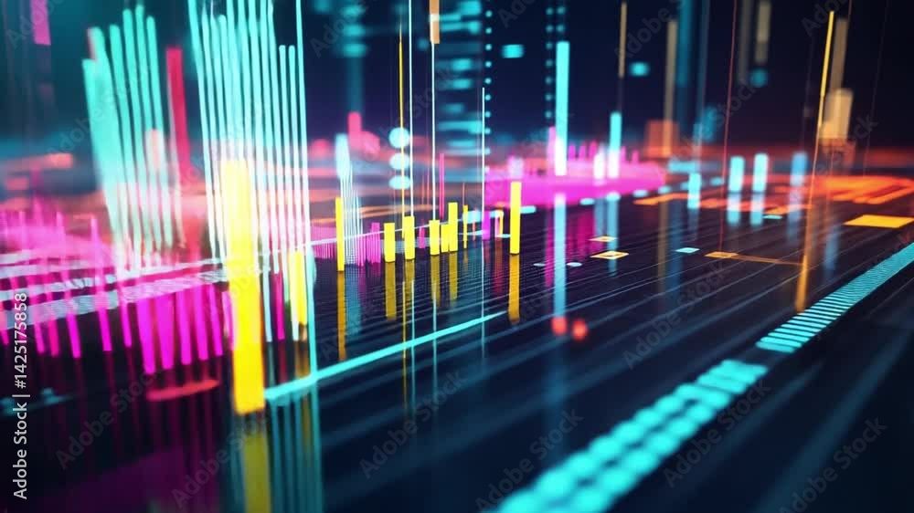 Poster abstract digital data visualization with colorful graph patterns