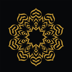 Golden Ornamental Mandala Design Isolated on Black Background