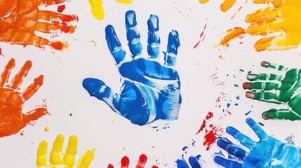 Handprints in Paint on White Background
