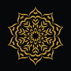 Golden Ornamental Mandala Design Isolated on Black Background