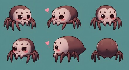 Fototapeta premium Cute Cartoon Spider Poses Set