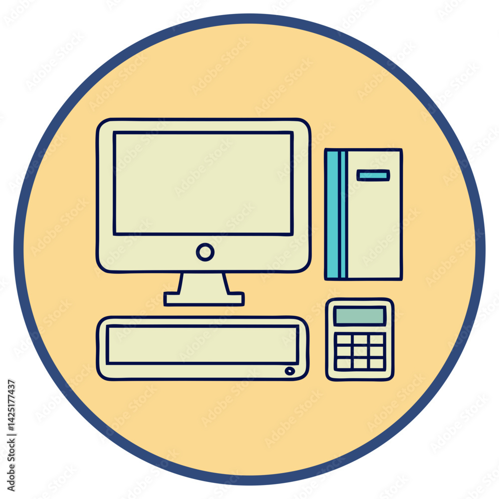 Poster this flat vector design features a computer monitor displaying a technology icon, accompanied by a m