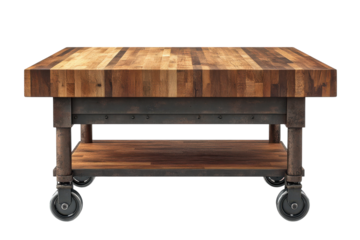 Rustic industrial kitchen island a stunning butcher block top on a rolling metal frame perfect on transparent background