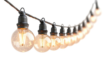 Warm glowing string lights illuminate the night creating a magical ambiance perfect for parties weddings or outdoor events Vintage Edison on transparent background