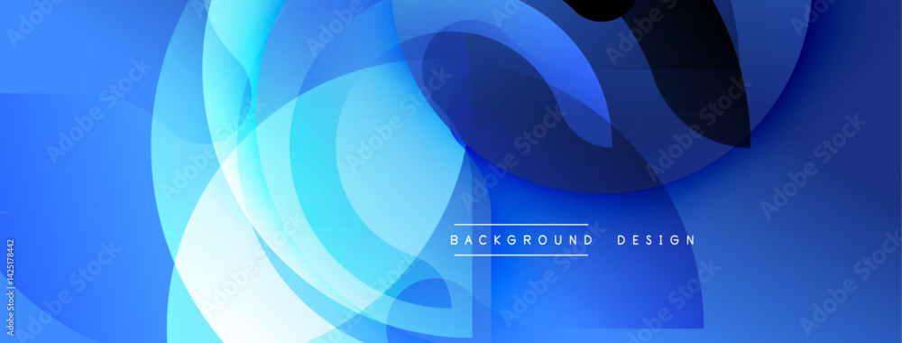 Leinwandbilder Abstract blue background features overlapping circles, gradients, smooth shapes. Modern design evokes fluidity, depth, visual interest. Minimal text reads background design.