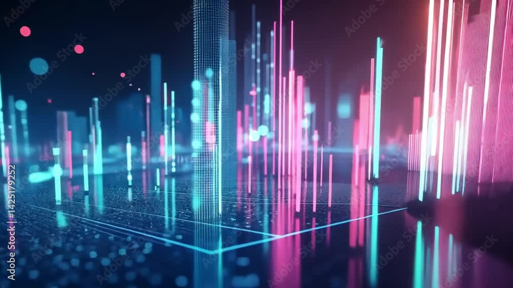 Poster abstract digital data visualization with vibrant lines and dots