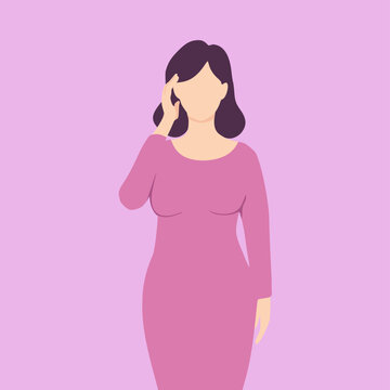 A sad woman with a headache from stress, ill health or crisis needing care and wellness. A tired person feeling hurt, pain and an ache in her head due to anxiety, depression and a chronic concern