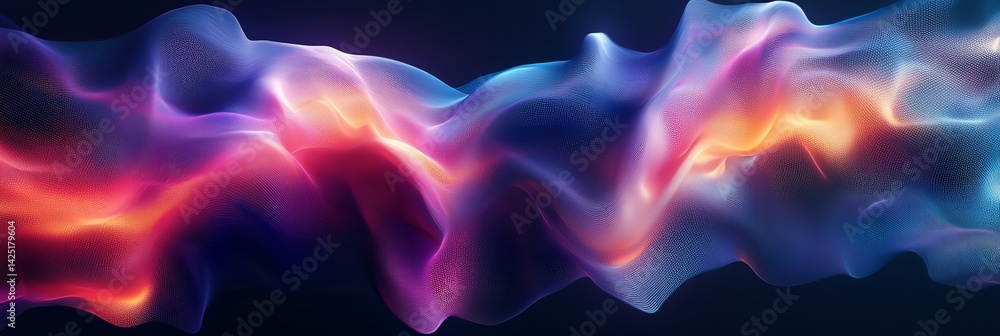 Poster abstract fluid waving with colorful gradient light on dark background