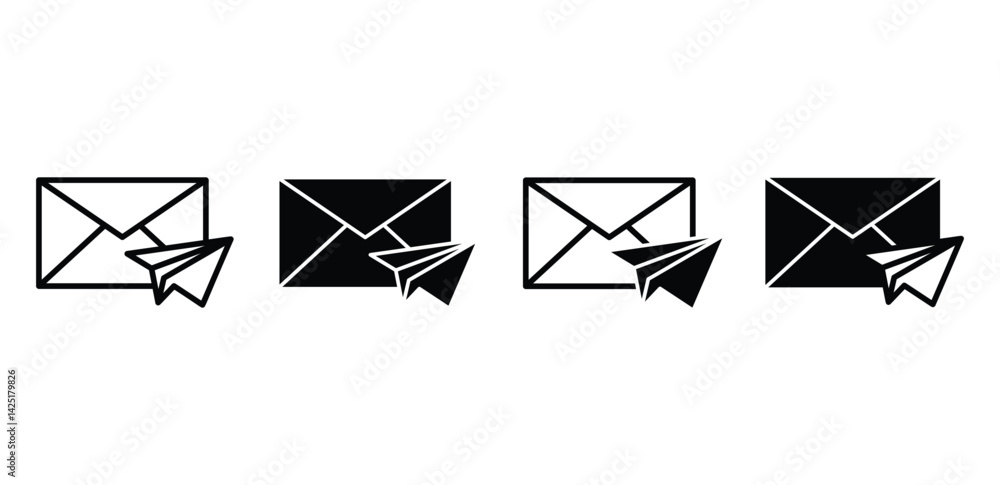 Poster message delivery icons set black and white color vector design