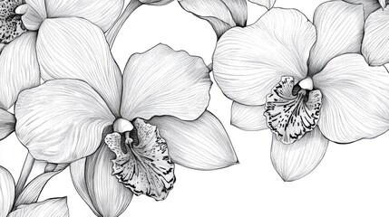 Monochrome Drawing of Orchid Flowers