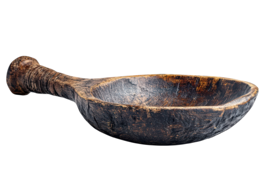 Antique hand carved wooden bowl a rustic relic showcasing age history and craftsmanship against on transparent background