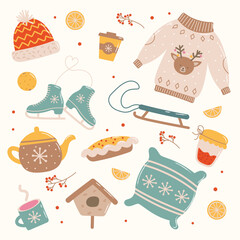 Cozy Winter Still Life Skates Sweater  Warm Delights