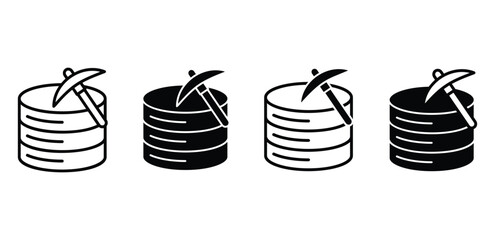 Mining Database Icon Black and White Vector Illustration of Data Extraction