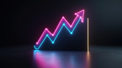 A vibrant neon graph displaying an upward trend against a dark background, symbolizing growth and success.