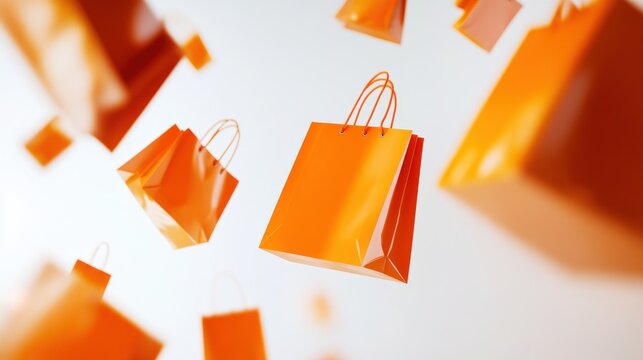 Orange shopping bags floating in the air (1)