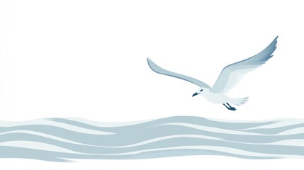 Seagull soaring over tranquil waves