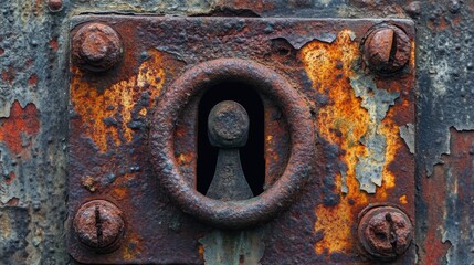 Rusted Metal Plate with Ring Handle and Screws