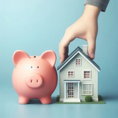 Financial security concept with a piggy bank and house