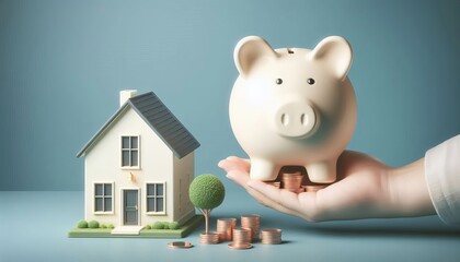 A symbolic image of financial planning with a piggy bank and a small house