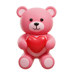 Pink Teddy Bear Holding A Red Heart Isolated On A Transparent Background For Valentine's Day