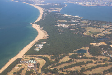 Aerial View of Coastal Landscape With Beaches, Greenery
