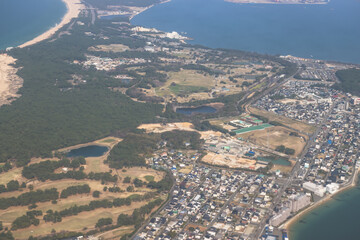 Aerial View of Coastal Landscape With Beaches, Greenery