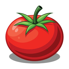 Red tomato with green leaf isolated on white in a fresh vector illustration