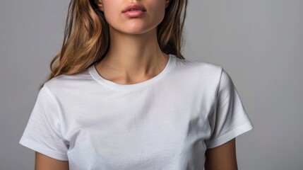 Obraz premium Woman Wearing Plain White T-Shirt