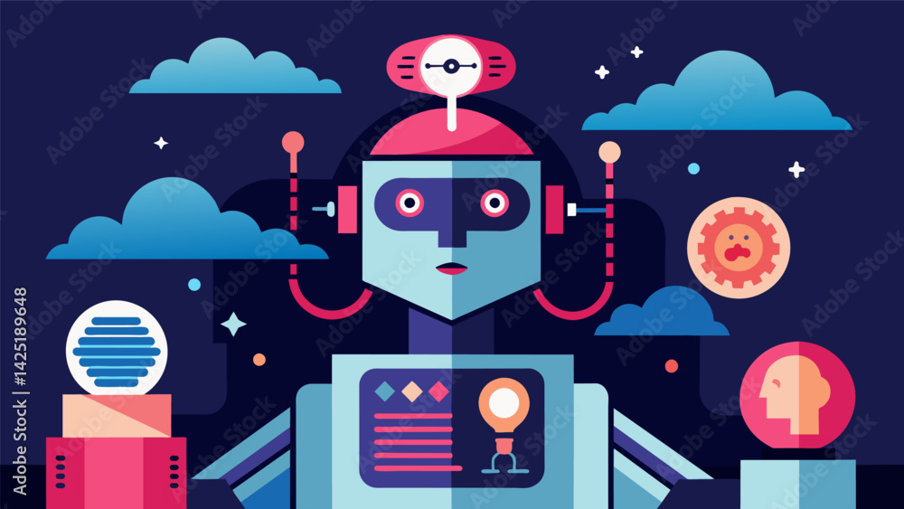 Aufkleber a futuristic looking machine equipped with mind control technology influencing the publics thoughts 