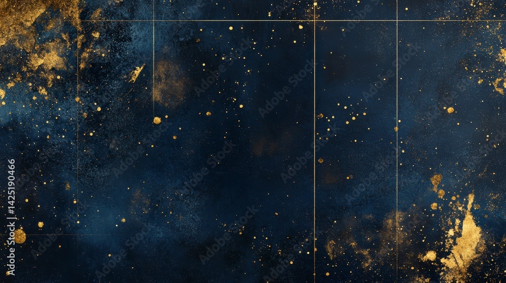 Aufkleber abstract navy blue and gold texture background with grunge effect and grid overlay.