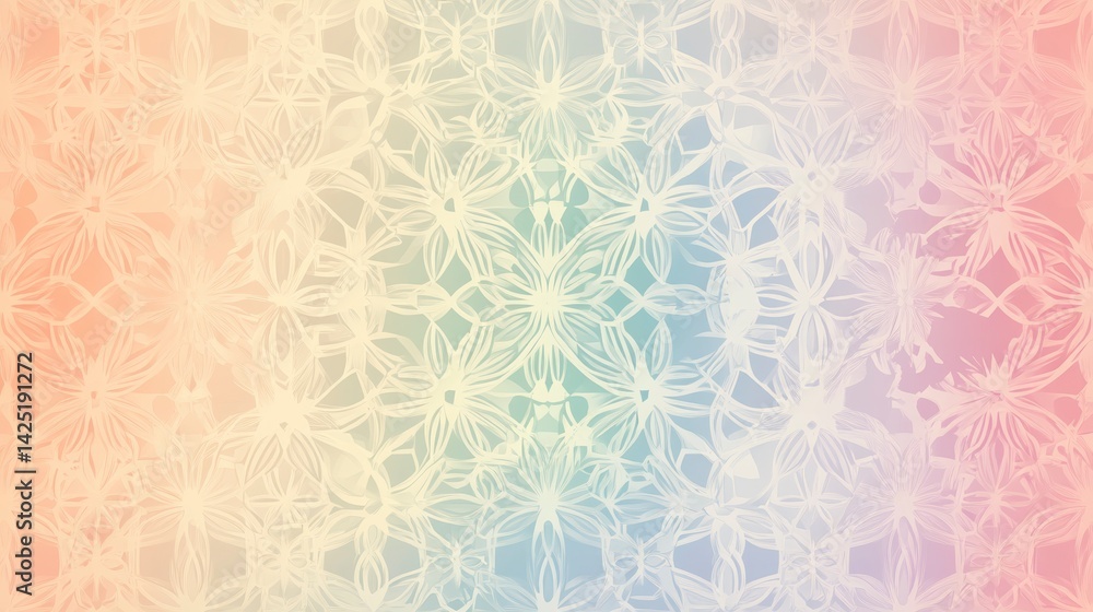 Poster Pastel floral pattern background with soft gradient colors and repeating flower design.