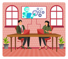 Machine learning studies. Team Collaboration in an Office with AI Technology Integration.