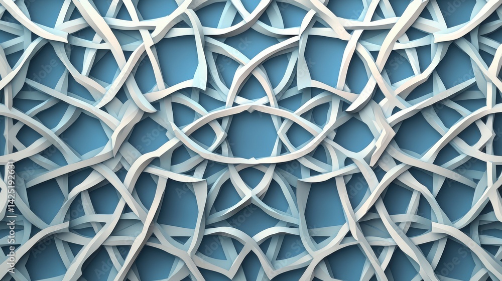 Aufkleber abstract 3d white and light blue intertwined lines pattern background.