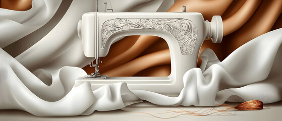 Elegant Sewing Machine with Draped Fabric