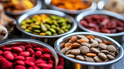 Nutritional Pet Food Varieties on a White Background