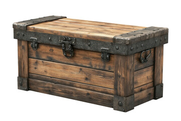 Rustic Wooden Chest with Metal Accents a Vintage Treasure Trunk Ideal for Storage or Decor on transparent background