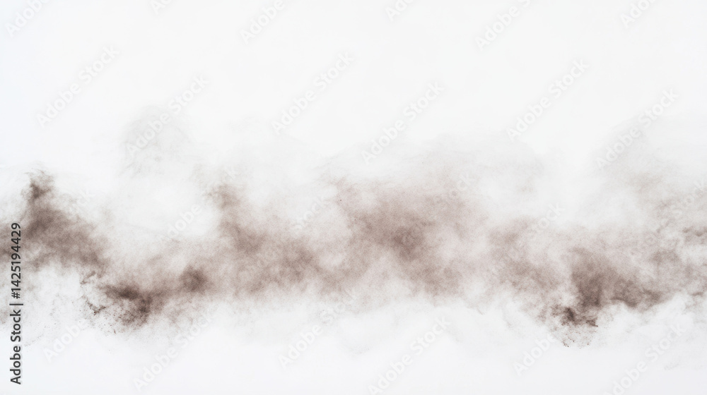 Poster cloud of dust swirls across white background, creating dynamic and ethereal effect. soft, brownish t