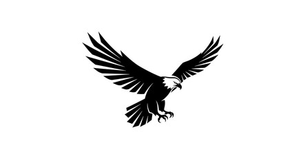 Obraz premium Single-line geometric eagle silhouette, dynamic wings spread, ultra-clean strokes, negative space body, monochrome contrast