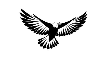 Fototapeta premium Single-line geometric eagle silhouette, dynamic wings spread, ultra-clean strokes, negative space body, monochrome contrast