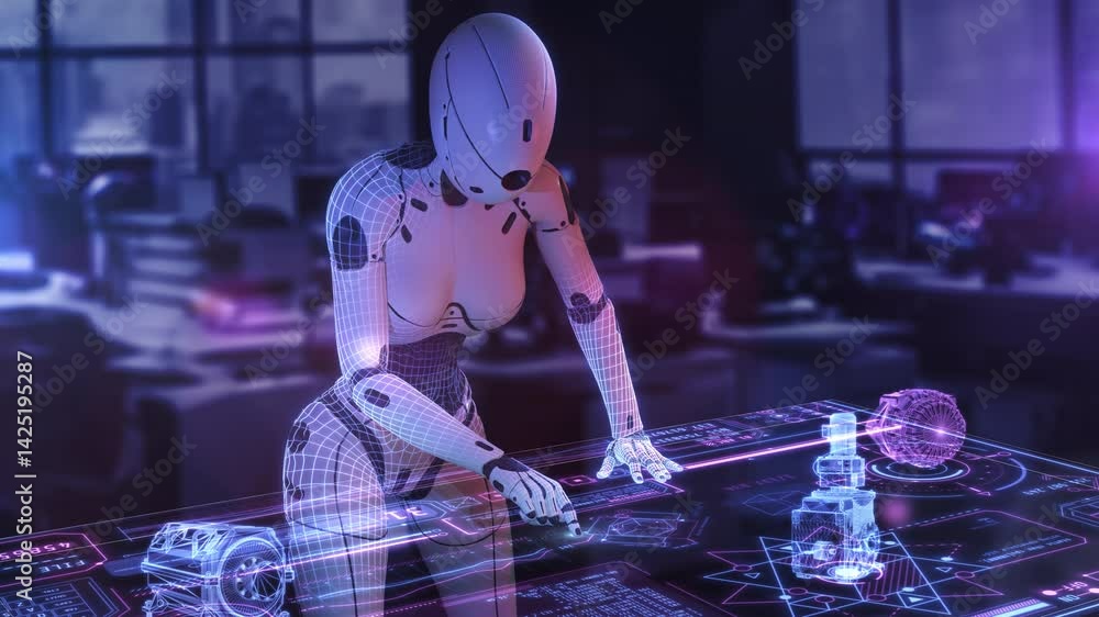 Canvas Prints ai working with futuristic 3d holographic projections in a modern office