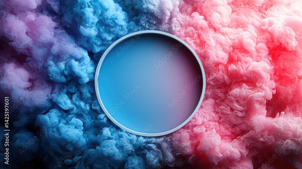 Aufkleber abstract dreamy background of colorful smoke with a round frame for text