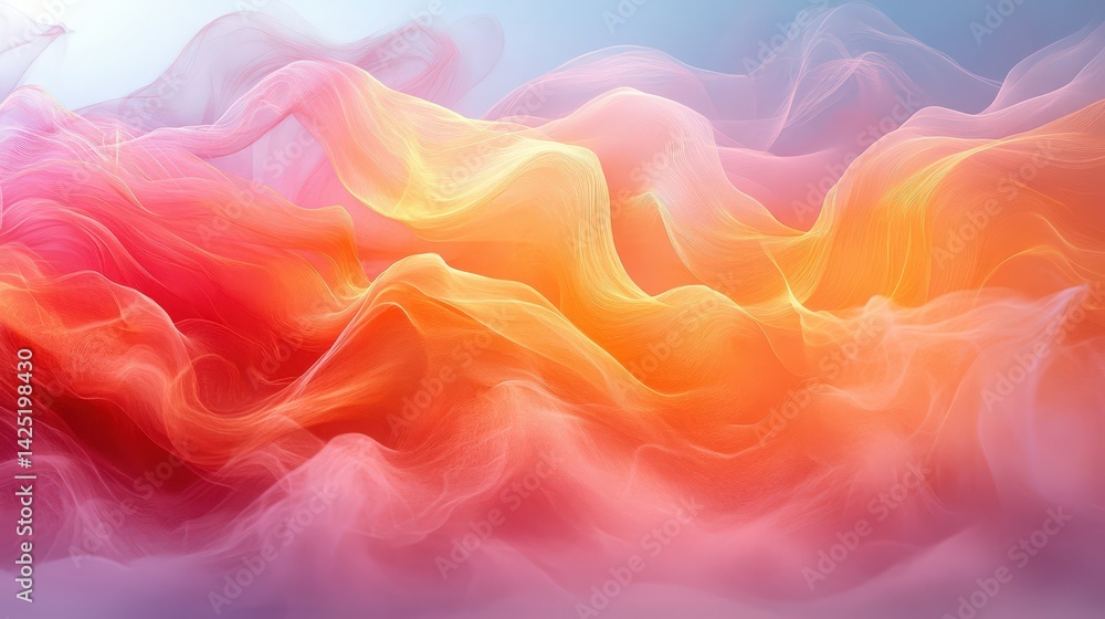 Poster translucent colored ethereal smoke composition with flowing gradient abstract design